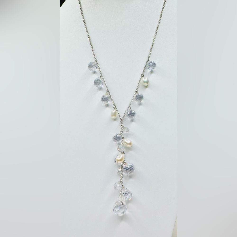Elegant Pearls and Crystals and Sterling Silver Necklace